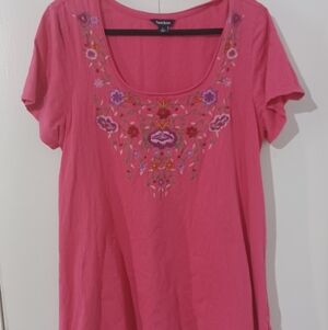 Vibrant Pink Embroidered Short Sleeve Top